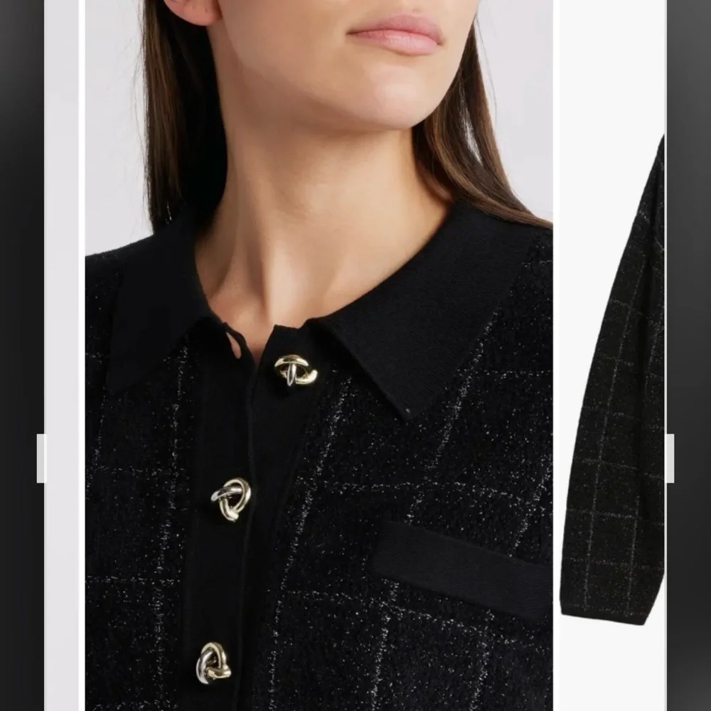 BOSS by Hugo Boss Women’s Sparkle Tweed Cropped Jacket in Black Lurex Plaid Sz L